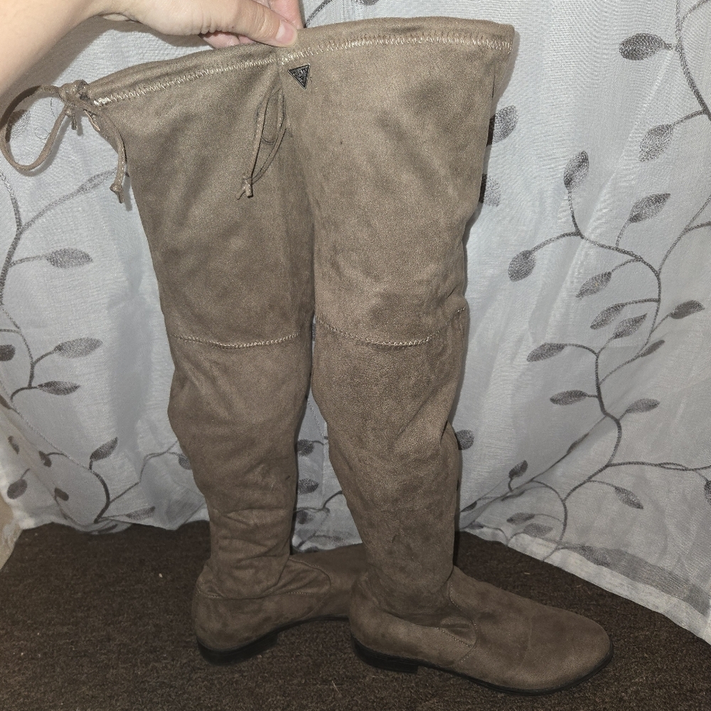 Guess Over The Knee Soft Faux Suede Boots Women's Size 6 Taupe Light Brown